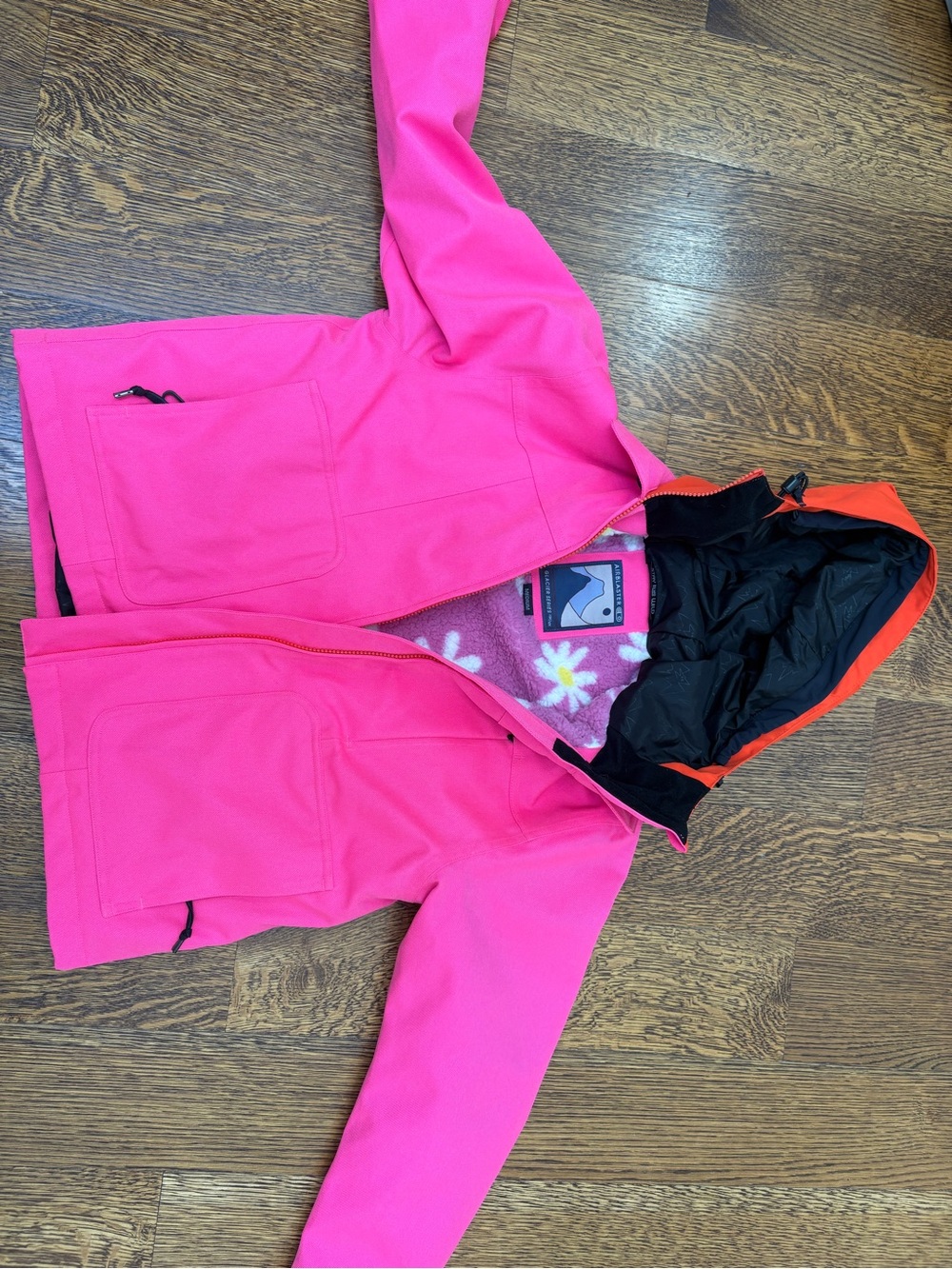 Airblast ski jacket 20K Bright Pink Hooded Jacket with Black & Orange Trim